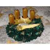 Adventní věnec zeleno zlatý s ptáčkem