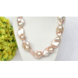 Perlový náhrdelník růžové jezerní perly reborn keshi 34mm NJ8329