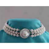 Perlový náhrdelník, obojek, choker, bílé jezerní perly + perla mabe DB009