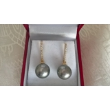 Perlové náušnice mořské tahiti perly 11mm, zlato 14K, diamanty ES004