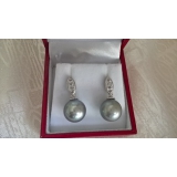 Perlové náušnice mořské tahiti perly 11mm, bílé zlato 14K, přírodní diamanty ES051
