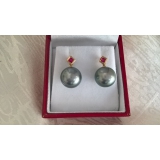 Perlové náušnice mořské tahiti perly 11mm, zlato 14K, rubíny ES001