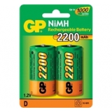 Baterie GP NiMH D, 1.2V, 2200mAh, velké mono, 2pack