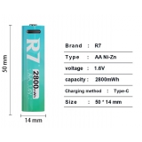 R7 NIZN AA 1.65V 2800mWh nabíjecí AA Ni-Zn baterie USB
